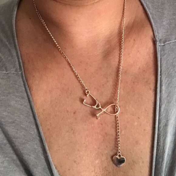 The Doctor Is In  stethoscope and heart interlocking necklace - Picture 5 of 6
